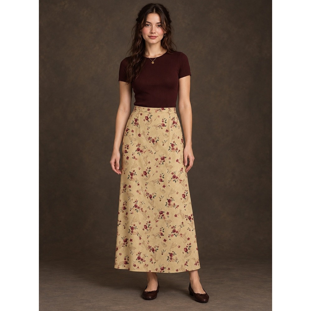 Cottagecore 90s Boho Floral Paisley Maxi Skirt Worthington Petite Size 4/6